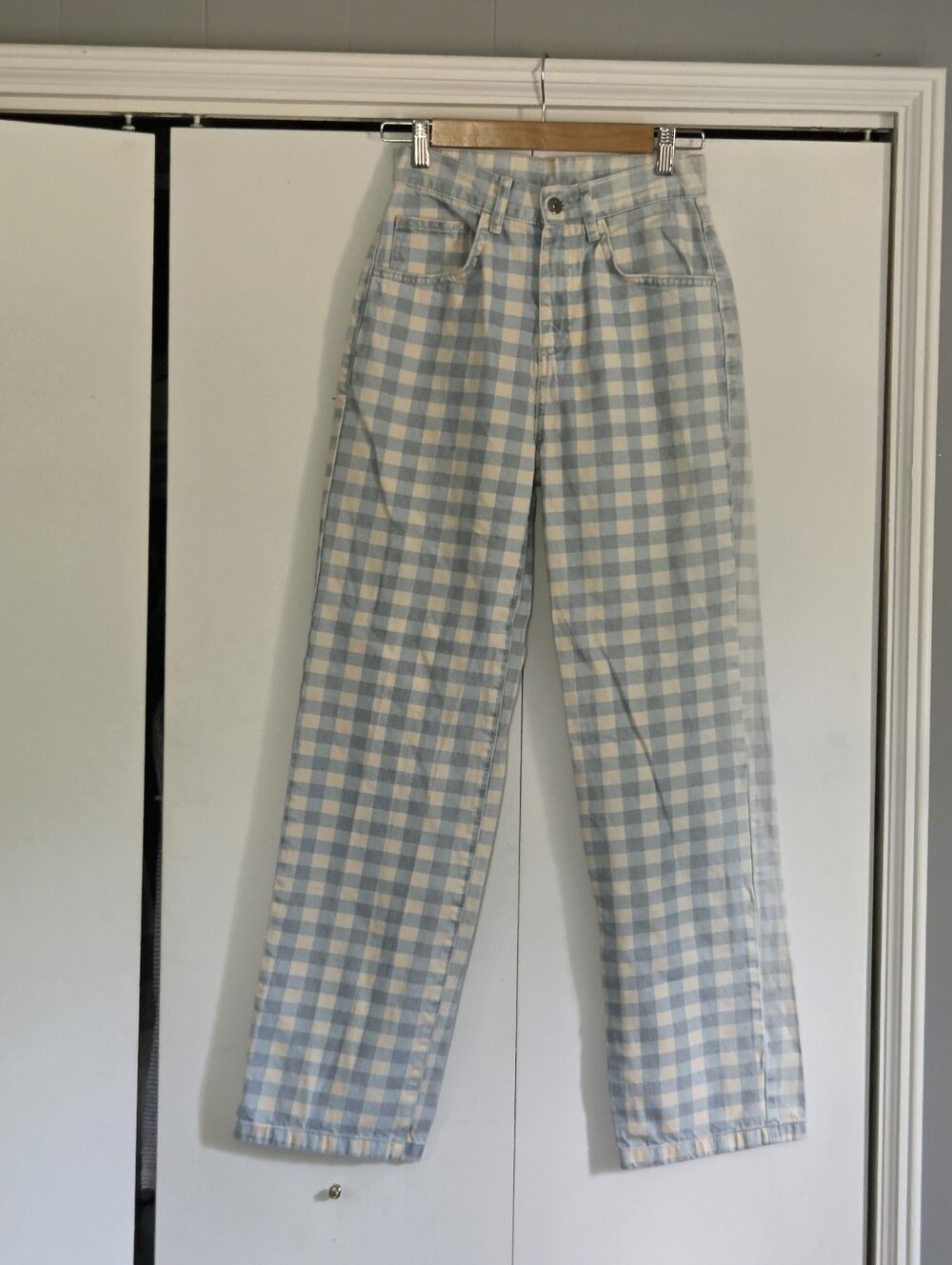 Kickers Light Blue and White Gingham Straight-Leg Jeans
